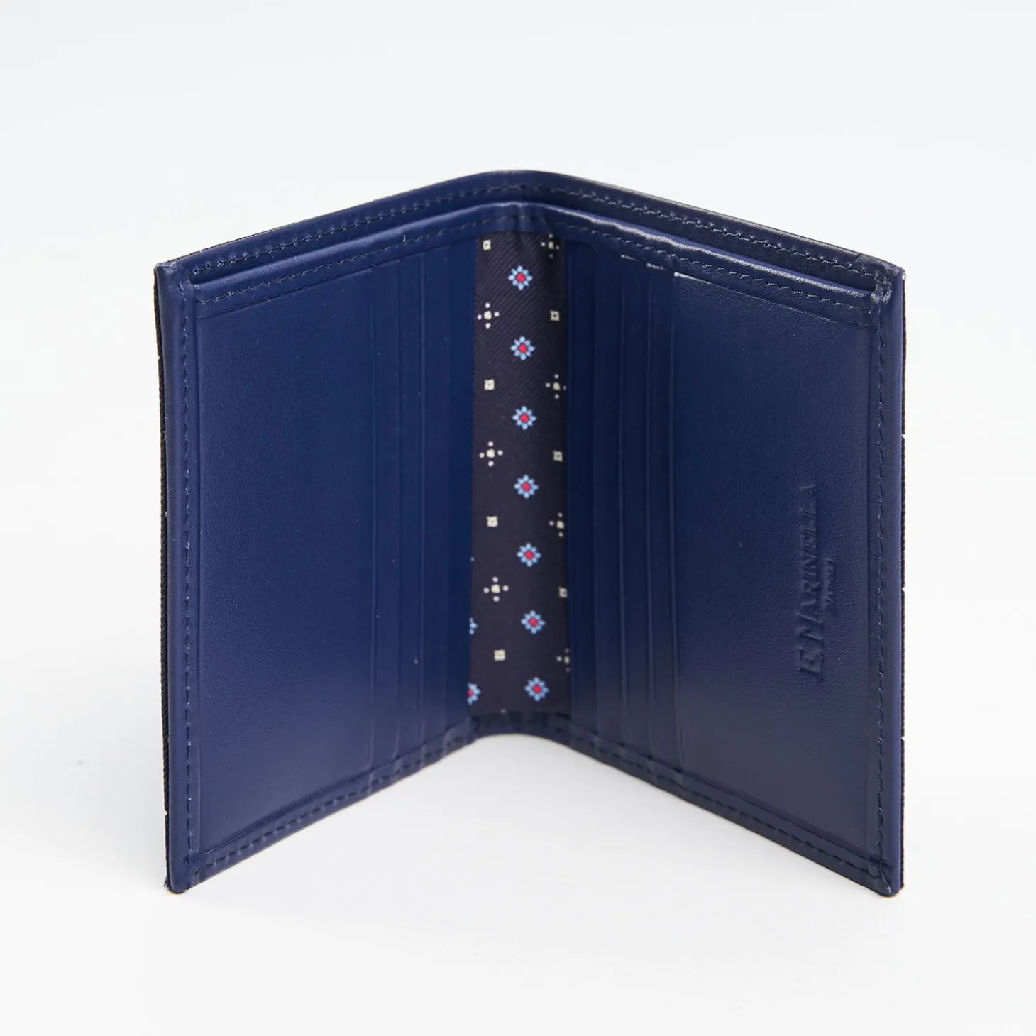 Dark Blue Small Wallet In Silk And Leather