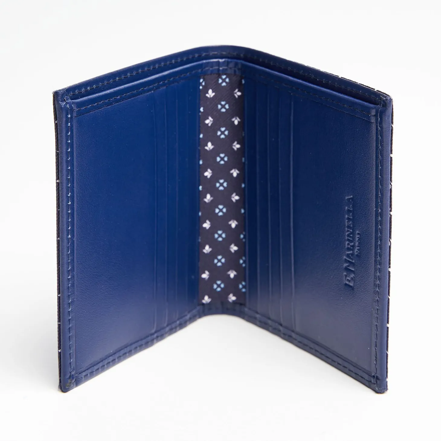 Dark Blue Small Wallet In Silk And Leather