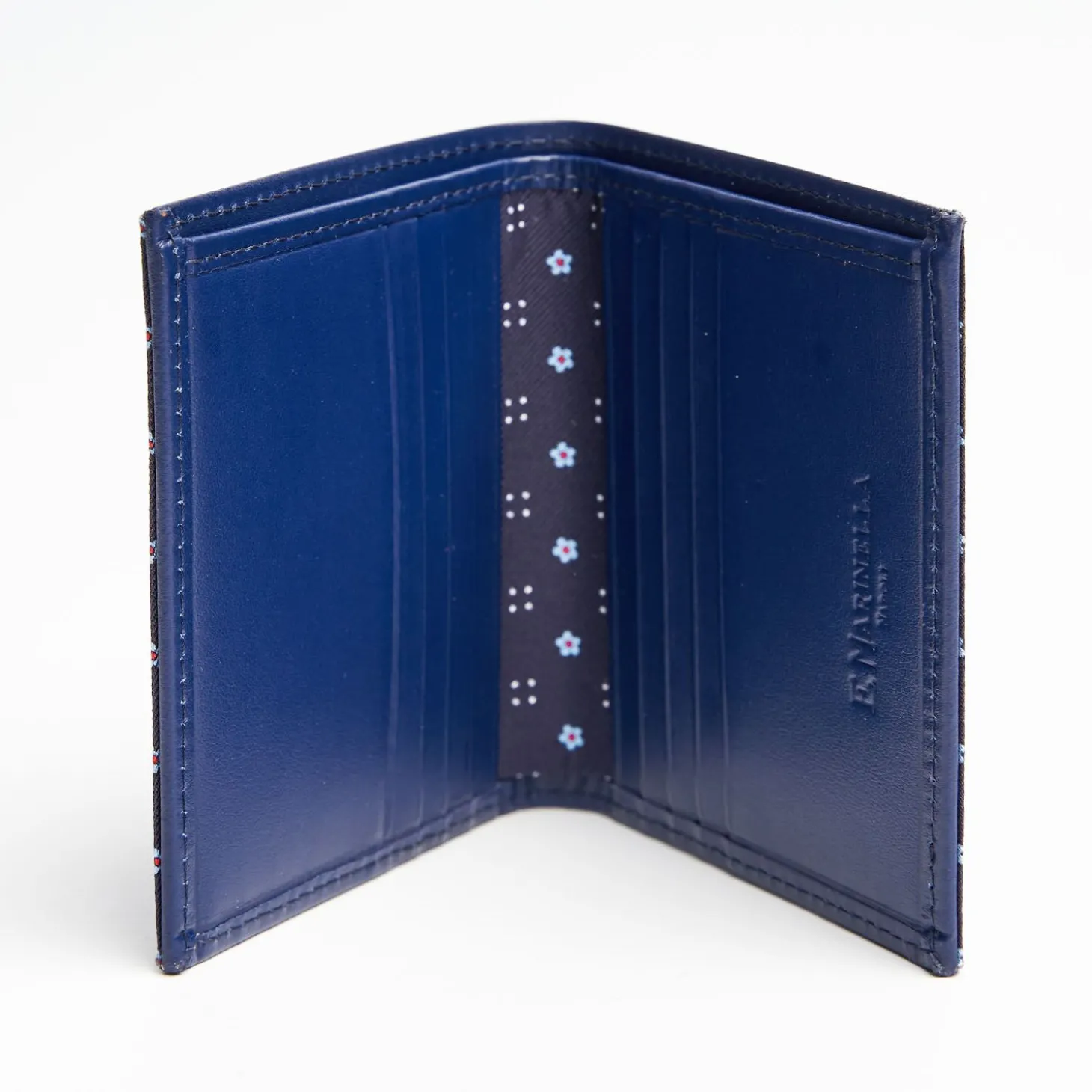 Dark Blue Small Wallet In Silk And Leather