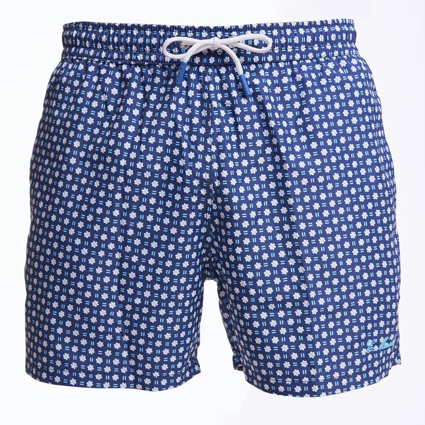 Dark Blue Swim Short - Large Flower Pattern