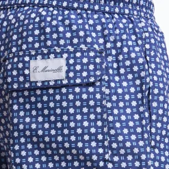 Dark Blue Swim Short - Large Flower Pattern