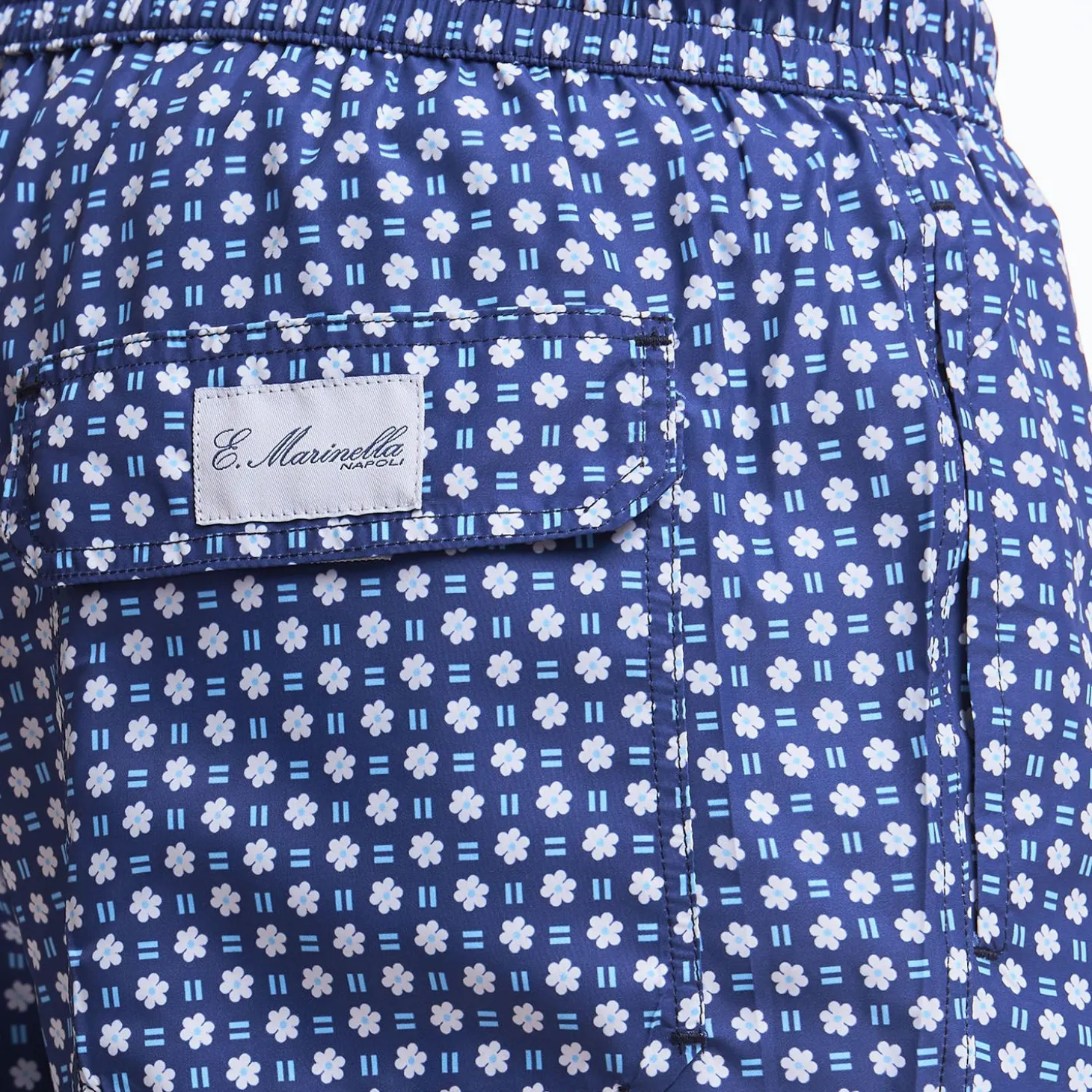 Dark Blue Swim Short - Large Flower Pattern