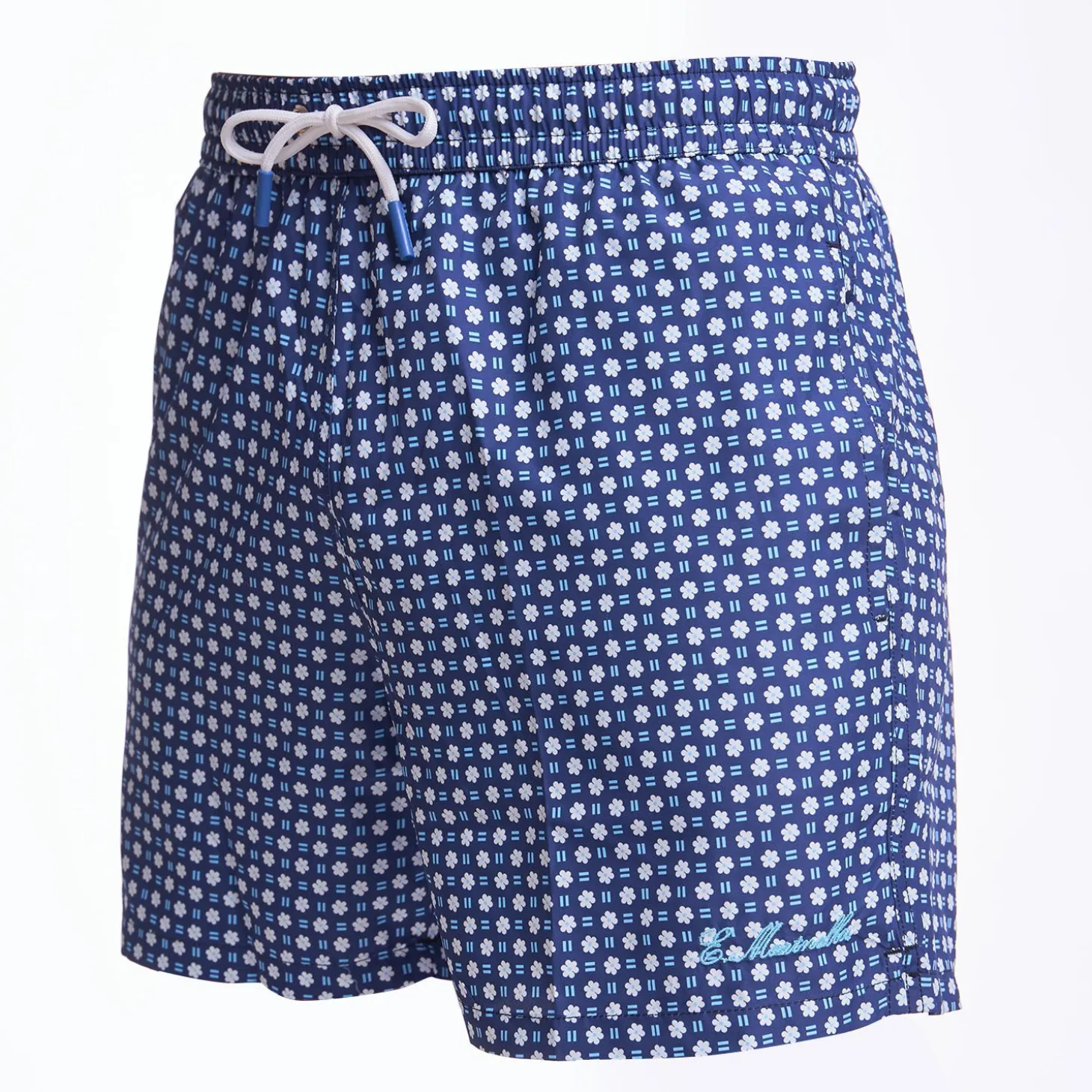 Dark Blue Swim Short - Large Flower Pattern
