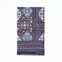 Dark Blue Tubolar Scarf In Wool And Silk