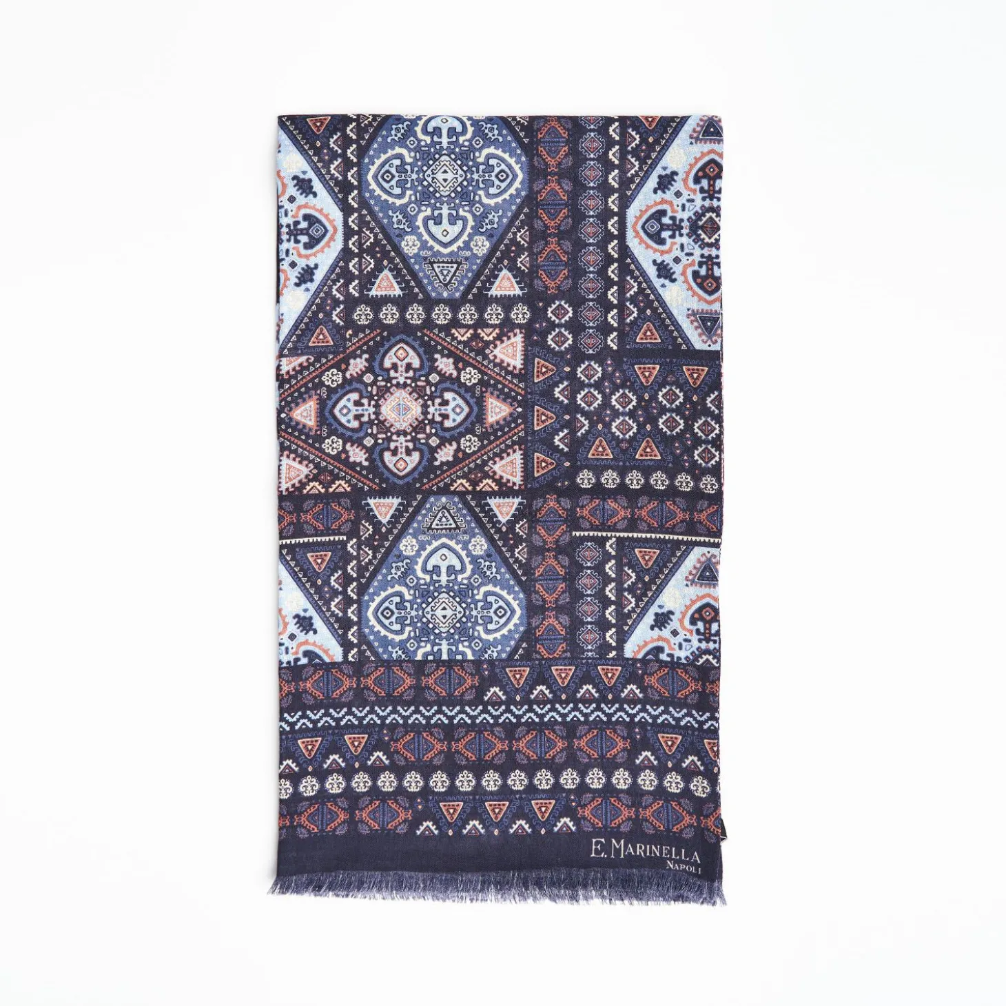 Dark Blue Tubolar Scarf In Wool And Silk