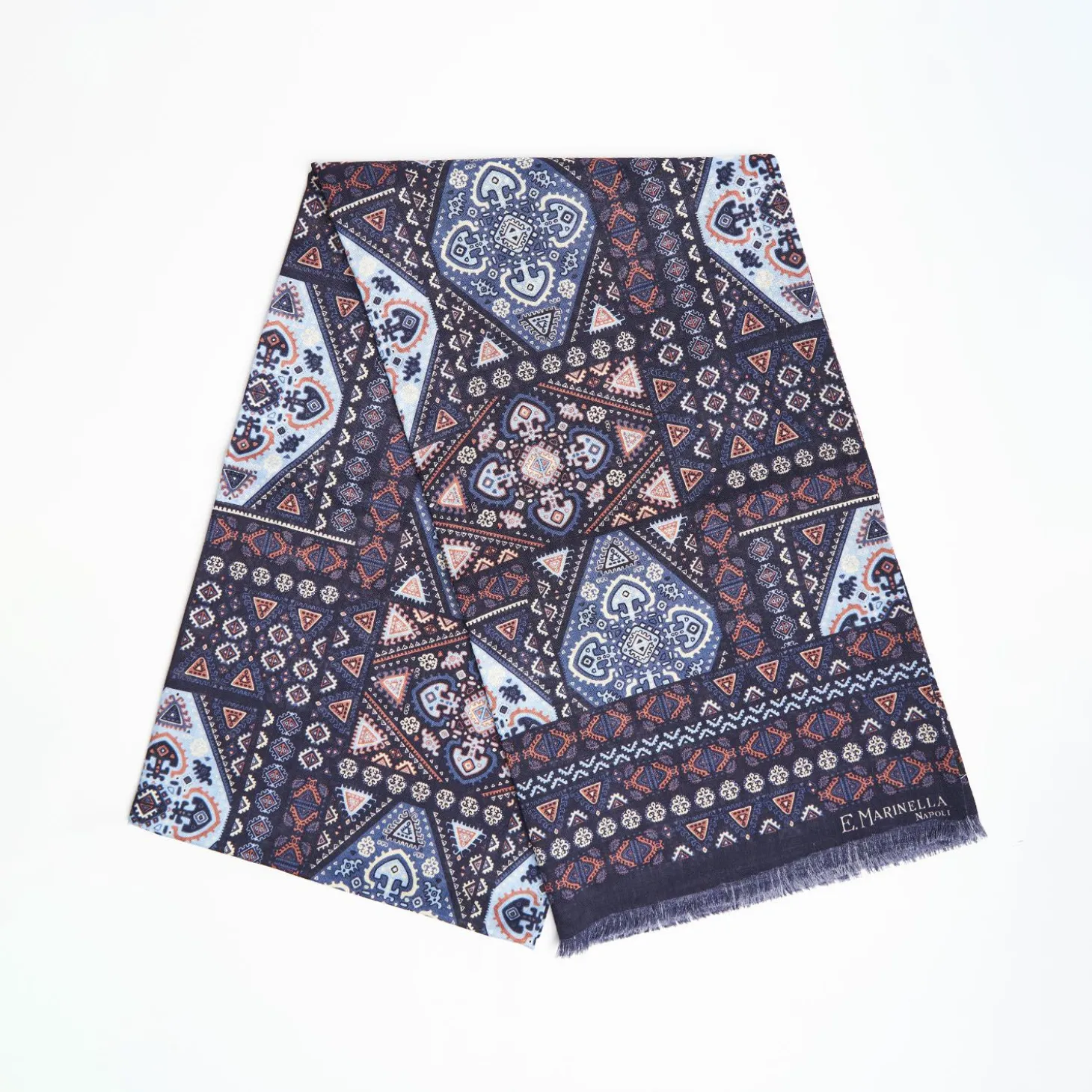 Dark Blue Tubolar Scarf In Wool And Silk