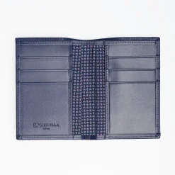 Dark Blue Vertical Wallet In Silk And Leather