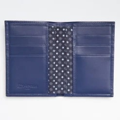 Dark Blue Vertical Wallet In Silk And Leather