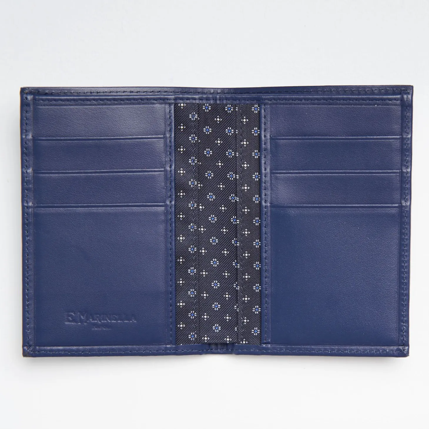 Dark Blue Vertical Wallet In Silk And Leather