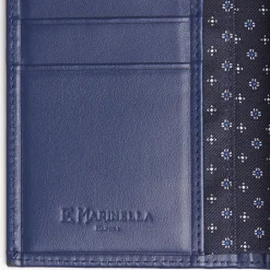 Dark Blue Vertical Wallet In Silk And Leather