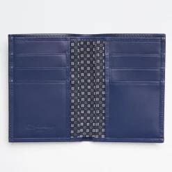 Dark Blue Vertical Wallet In Silk And Leather