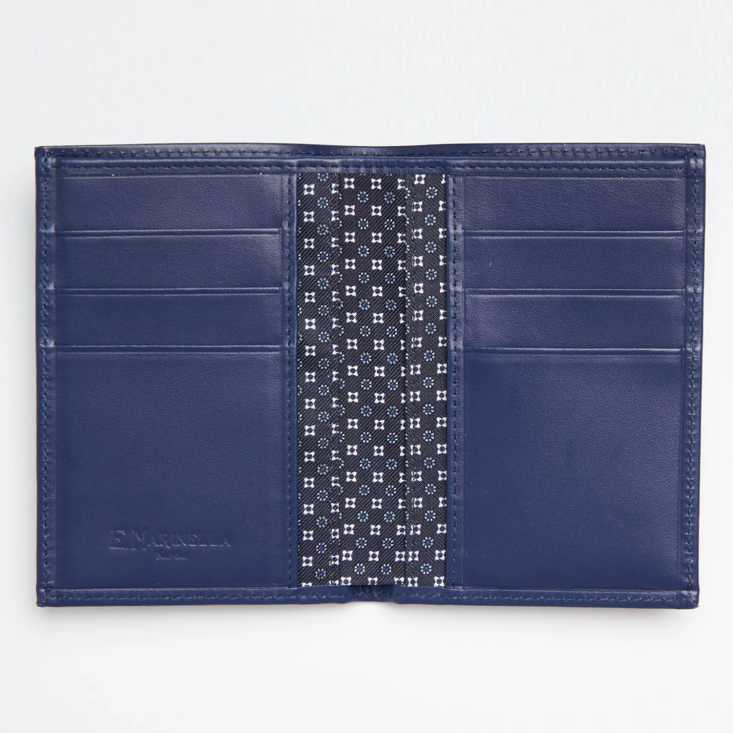 Dark Blue Vertical Wallet In Silk And Leather