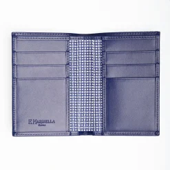 Dark Blue Vertical Wallet In Silk And Leather