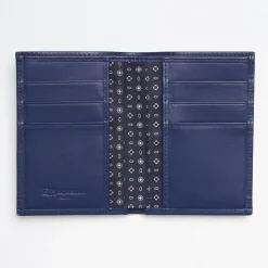 Dark Blue Vertical Wallet In Silk And Leather