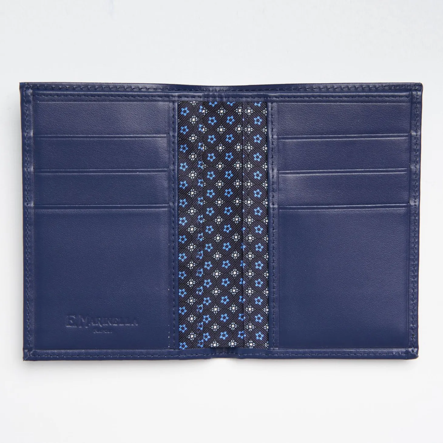 Dark Blue Vertical Wallet In Silk And Leather