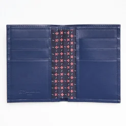 Dark Blue Vertical Wallet In Silk And Leather