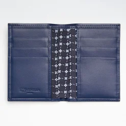Dark Blue Vertical Wallet In Silk And Leather