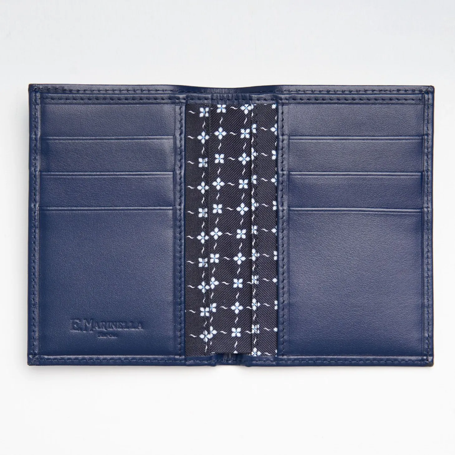 Dark Blue Vertical Wallet In Silk And Leather
