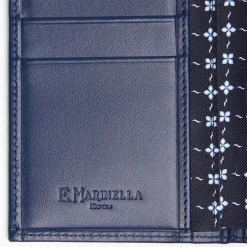 Dark Blue Vertical Wallet In Silk And Leather