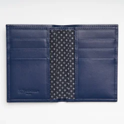 Dark Blue Vertical Wallet In Silk And Leather