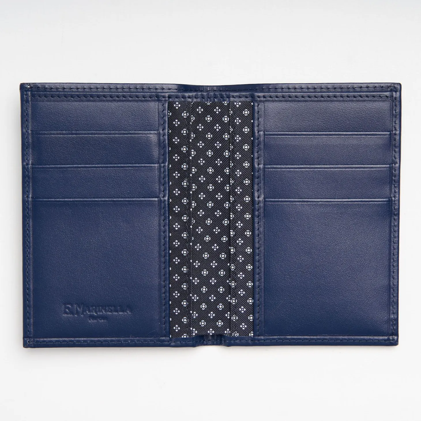 Dark Blue Vertical Wallet In Silk And Leather