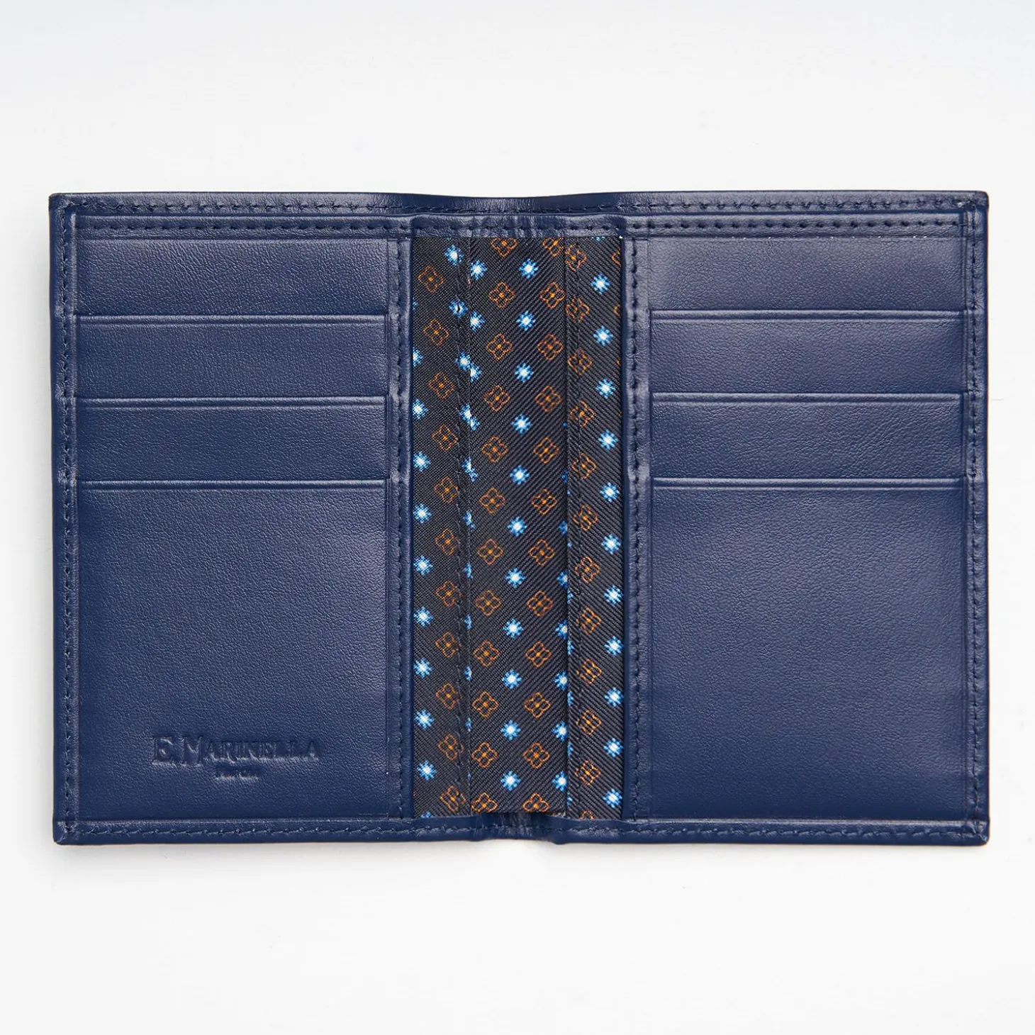 Dark Blue Vertical Wallet In Silk And Leather