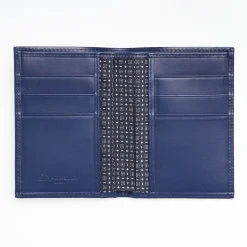 Dark Blue Vertical Wallet In Silk And Leather