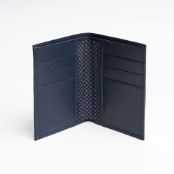 Dark Blue Vertical Wallet In Silk And Leather