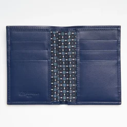 Dark Blue Vertical Wallet In Silk And Leather