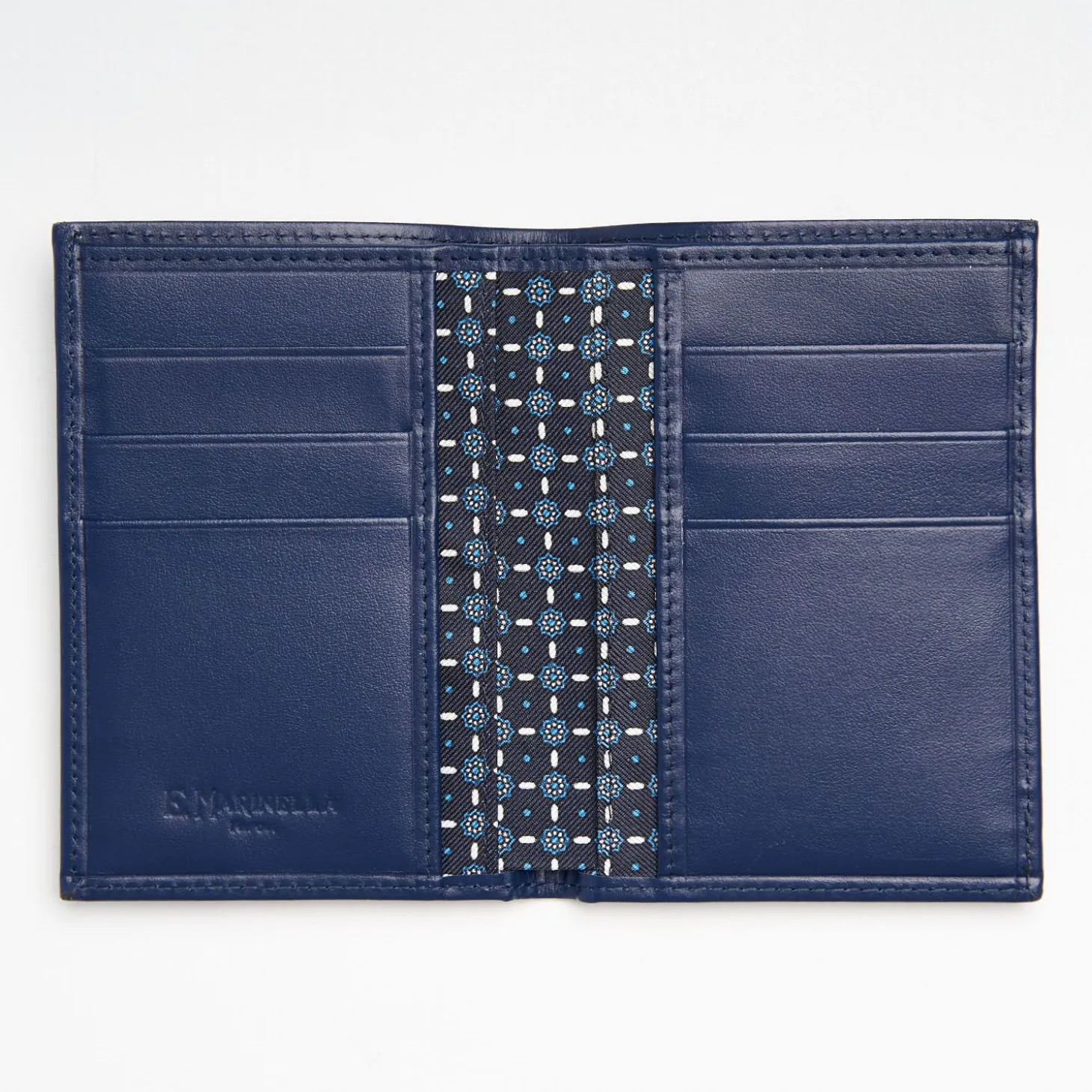 Dark Blue Vertical Wallet In Silk And Leather