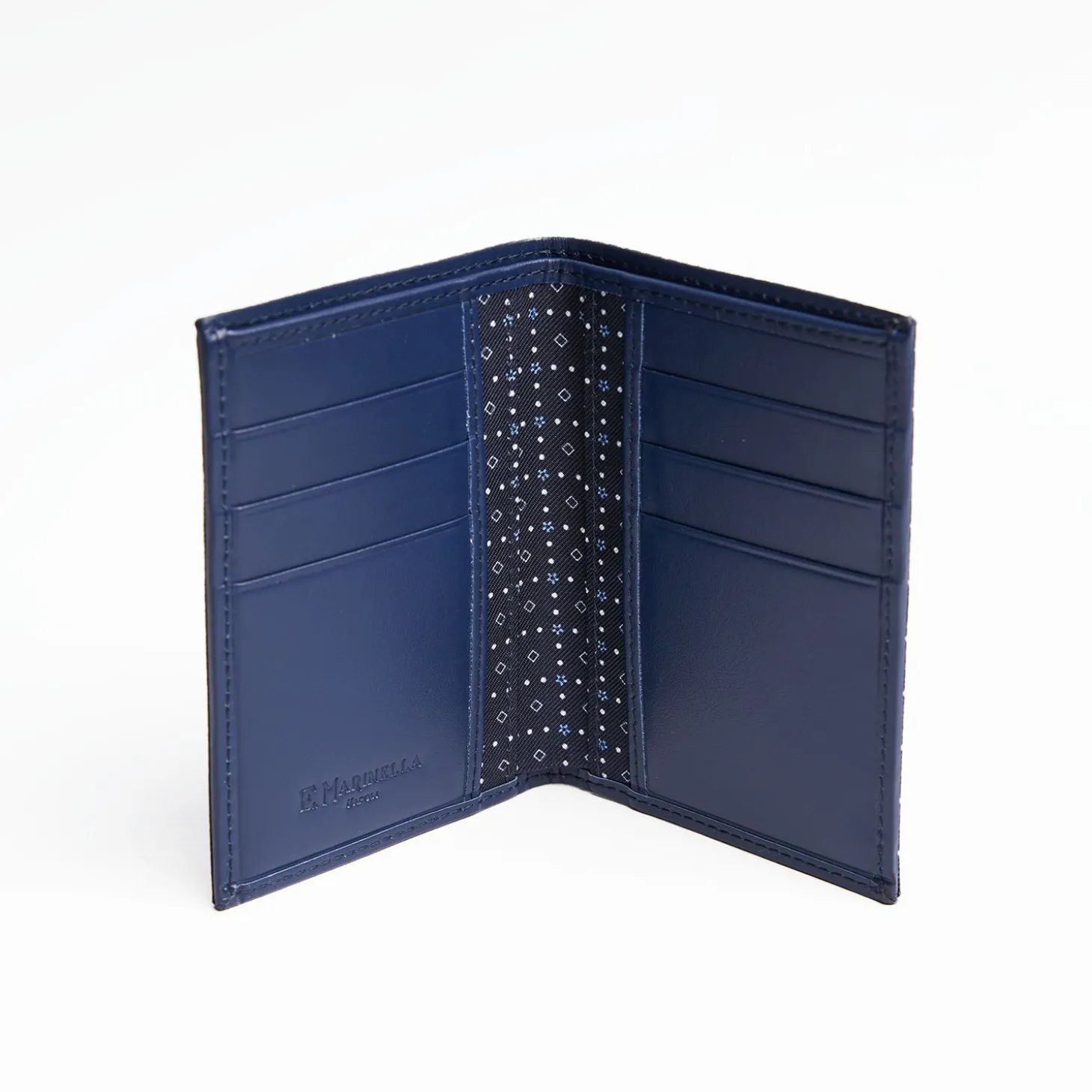 Dark Blue Vertical Wallet In Silk And Leather
