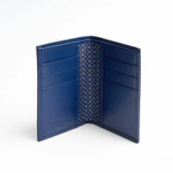 Dark Blue Vertical Wallet In Silk And Leather