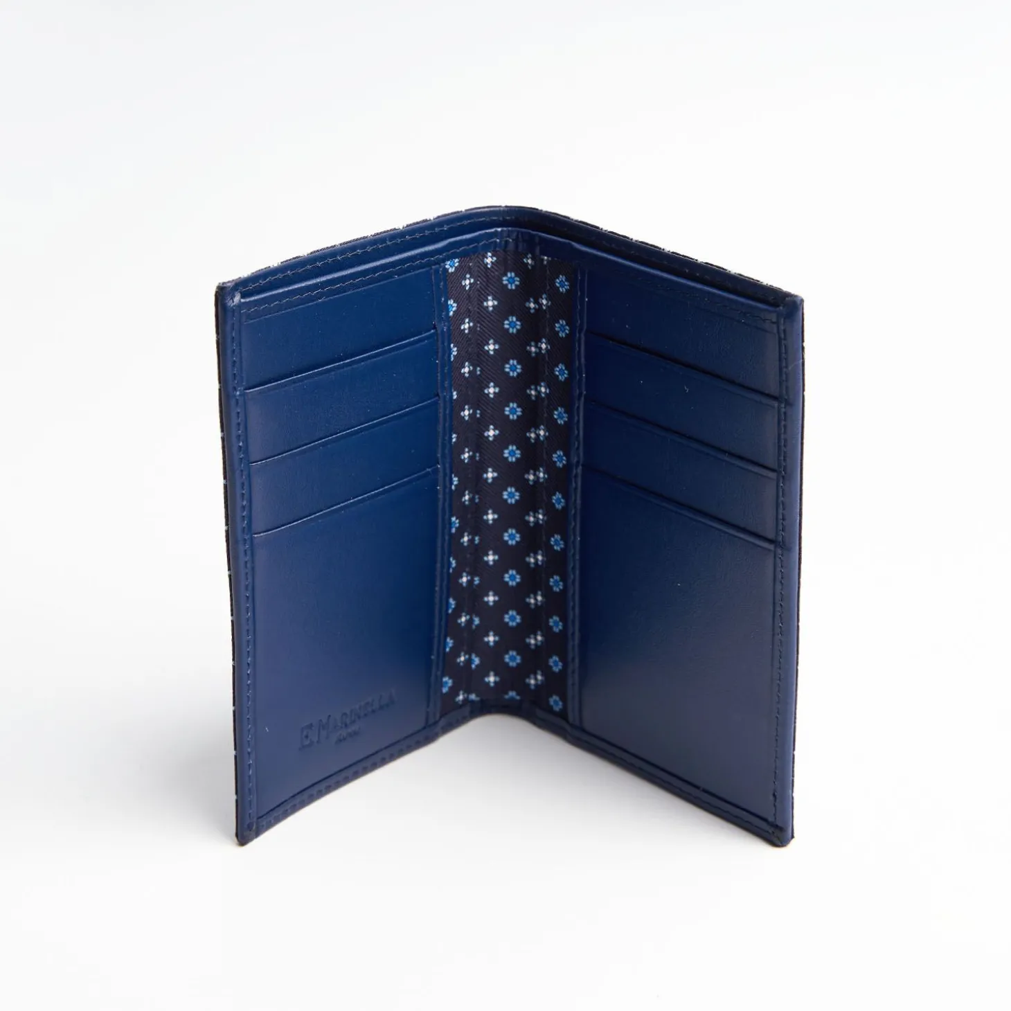 Dark Blue Vertical Wallet In Silk And Leather