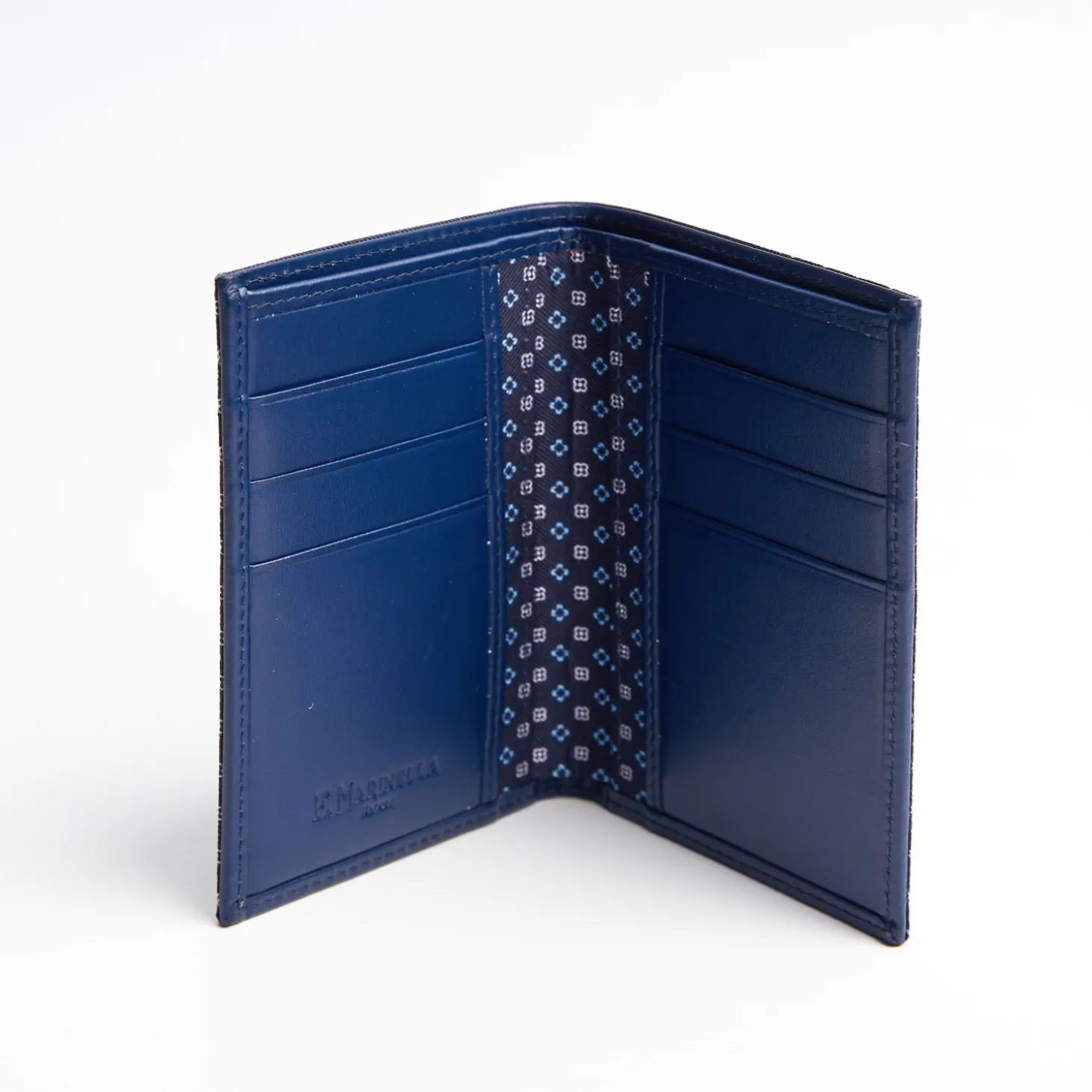 Dark Blue Vertical Wallet In Silk And Leather