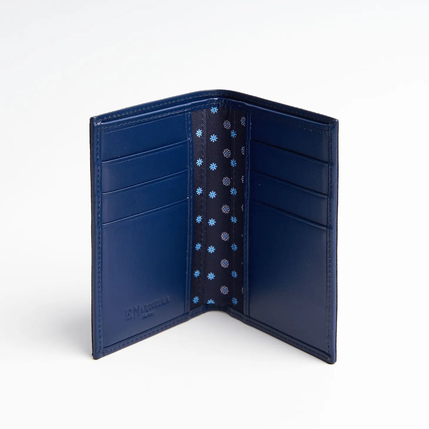 Dark Blue Vertical Wallet In Silk And Leather