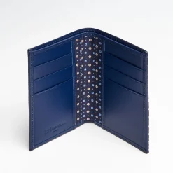 Dark Blue Vertical Wallet In Silk And Leather