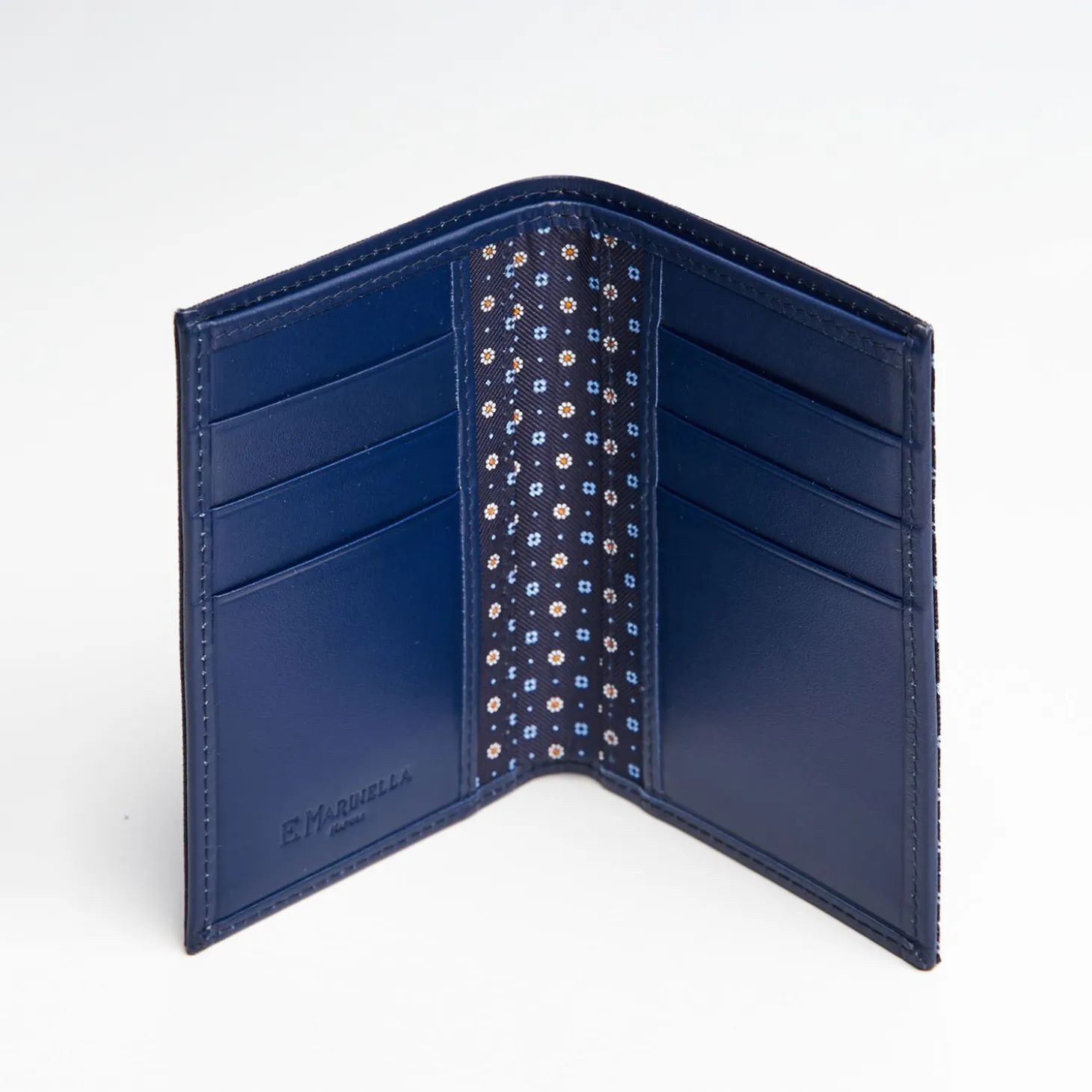 Dark Blue Vertical Wallet In Silk And Leather