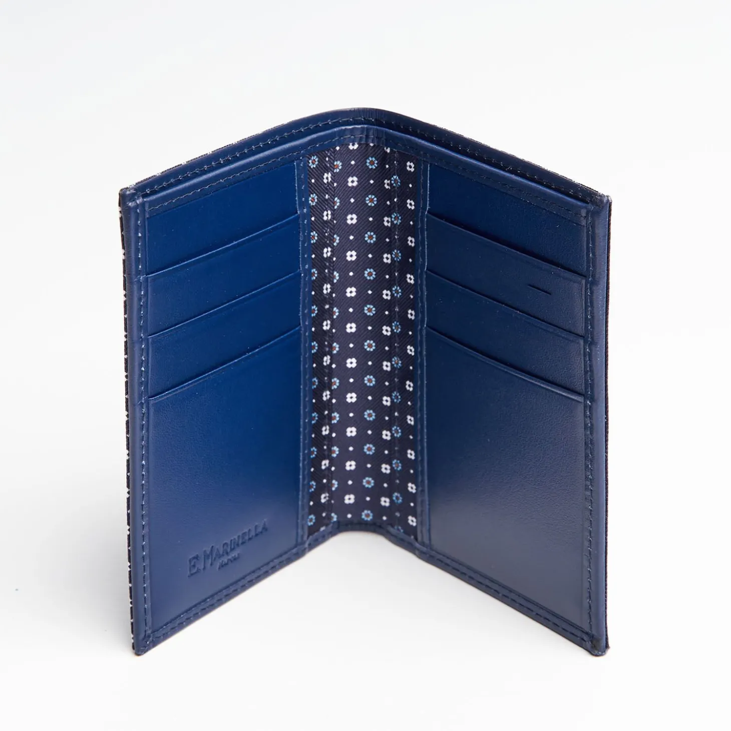 Dark Blue Vertical Wallet In Silk And Leather
