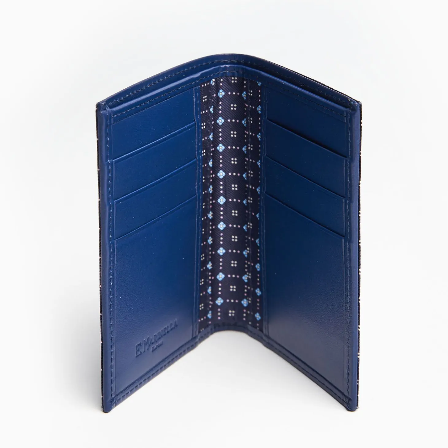 Dark Blue Vertical Wallet In Silk And Leather