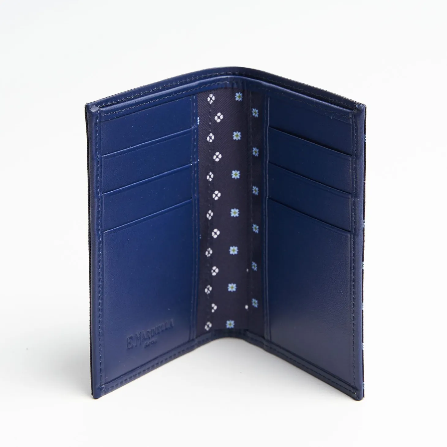 Dark Blue Vertical Wallet In Silk And Leather
