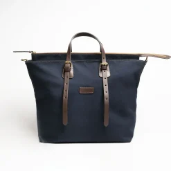 Dark Blue Weekend Bag With Leather Trim