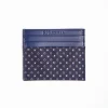 Dark Blu Silk And Leather Credit Card Holder 5 Compartments