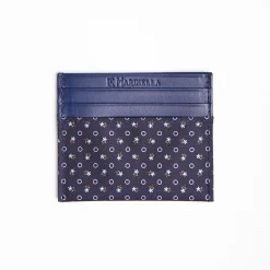 Dark Blu Silk And Leather Credit Card Holder 5 Compartments
