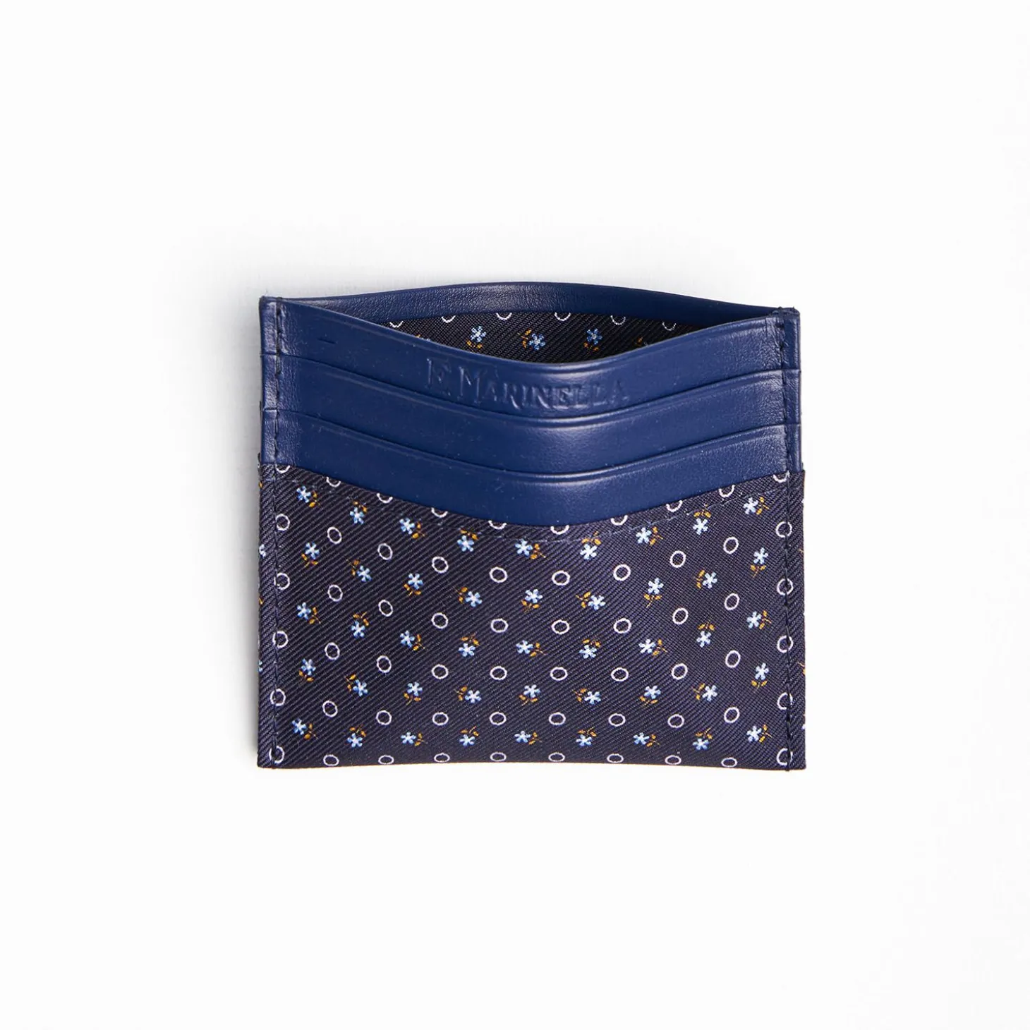 Dark Blu Silk And Leather Credit Card Holder 5 Compartments