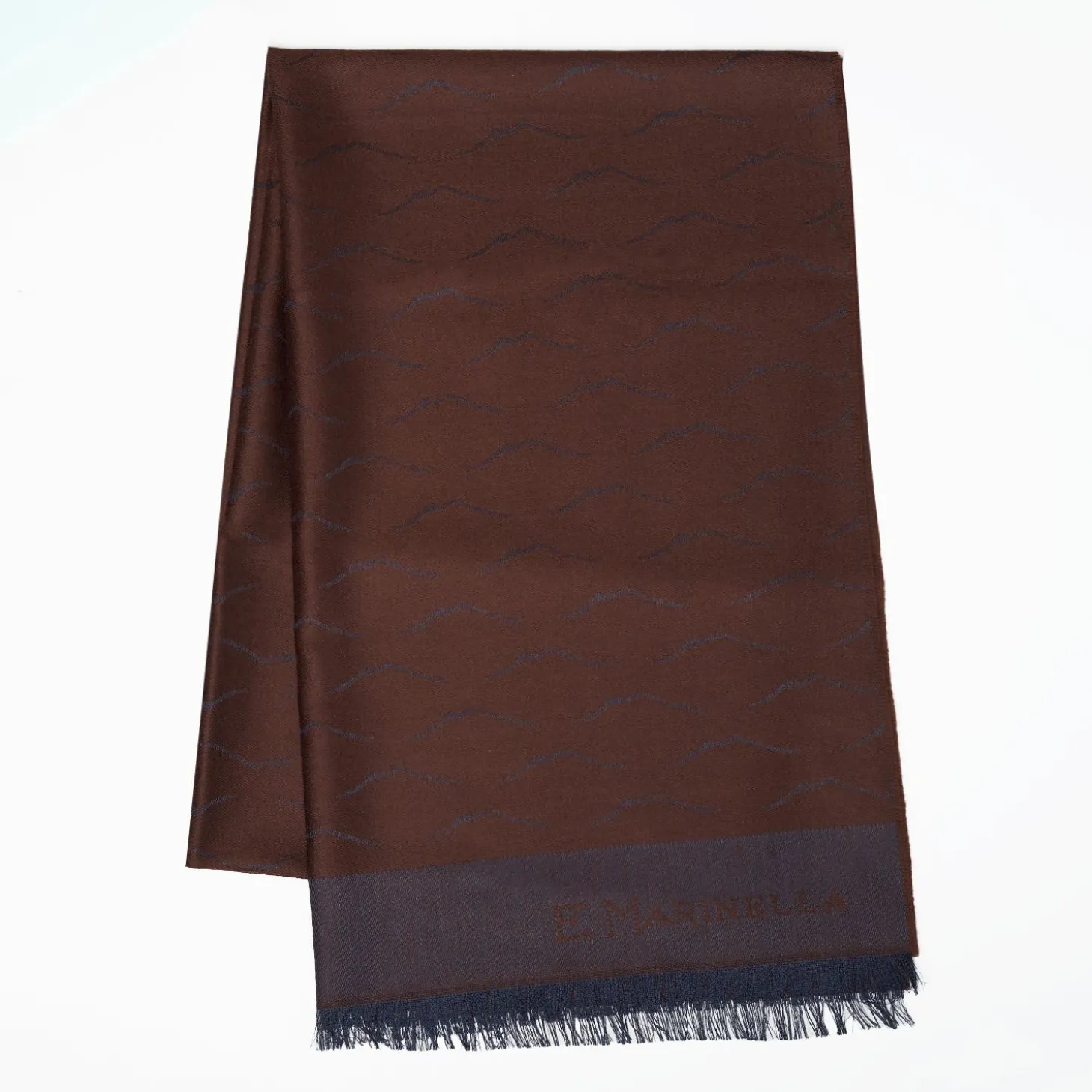 Dark Brown And Blue Wool And Silk Vesuvius Scarf