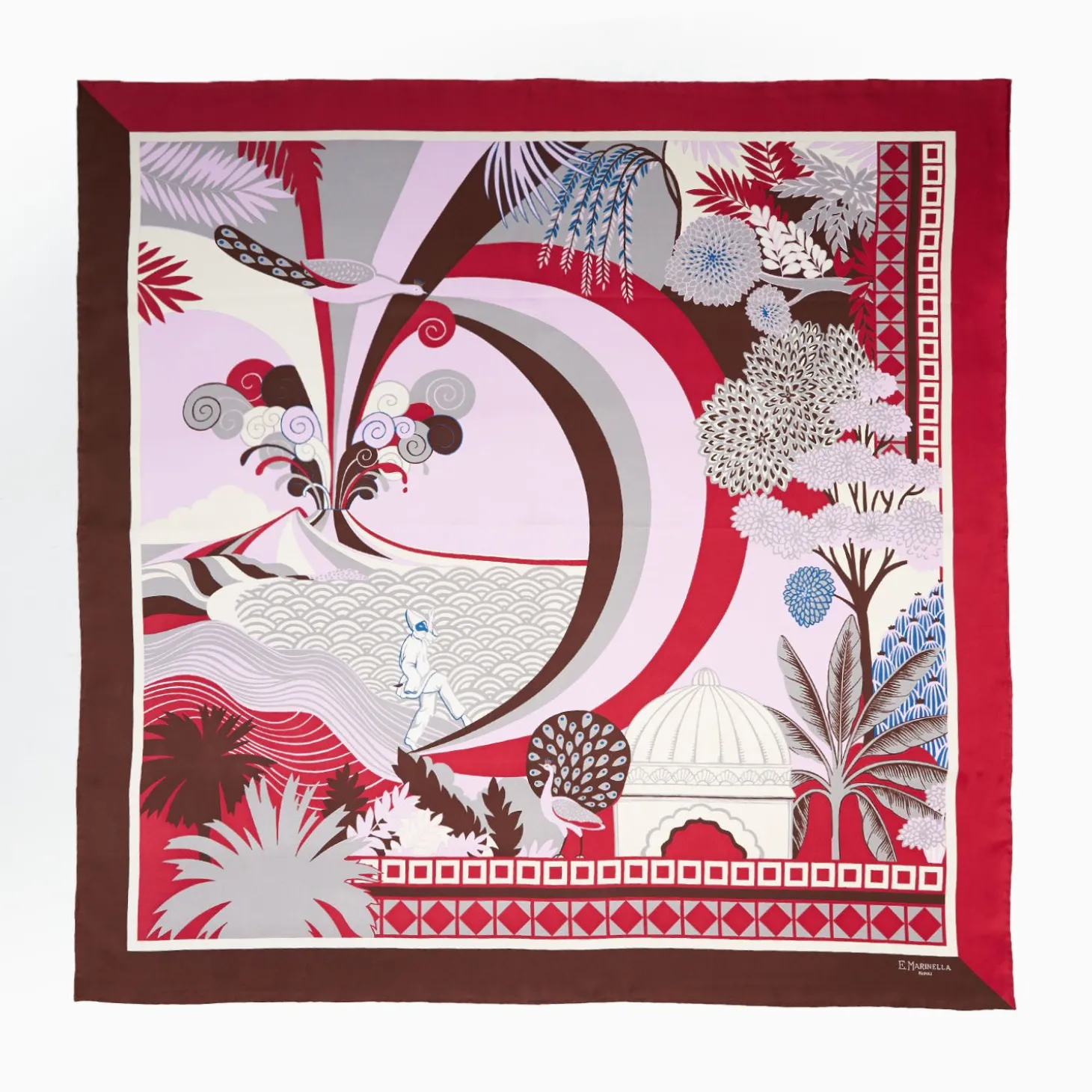 Dark Brown And Burgundy Silk Scarf 90 - Pulcinella In Naples