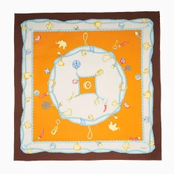 Dark Brown And Orange Silk Scarf 90 - Luchy Charms