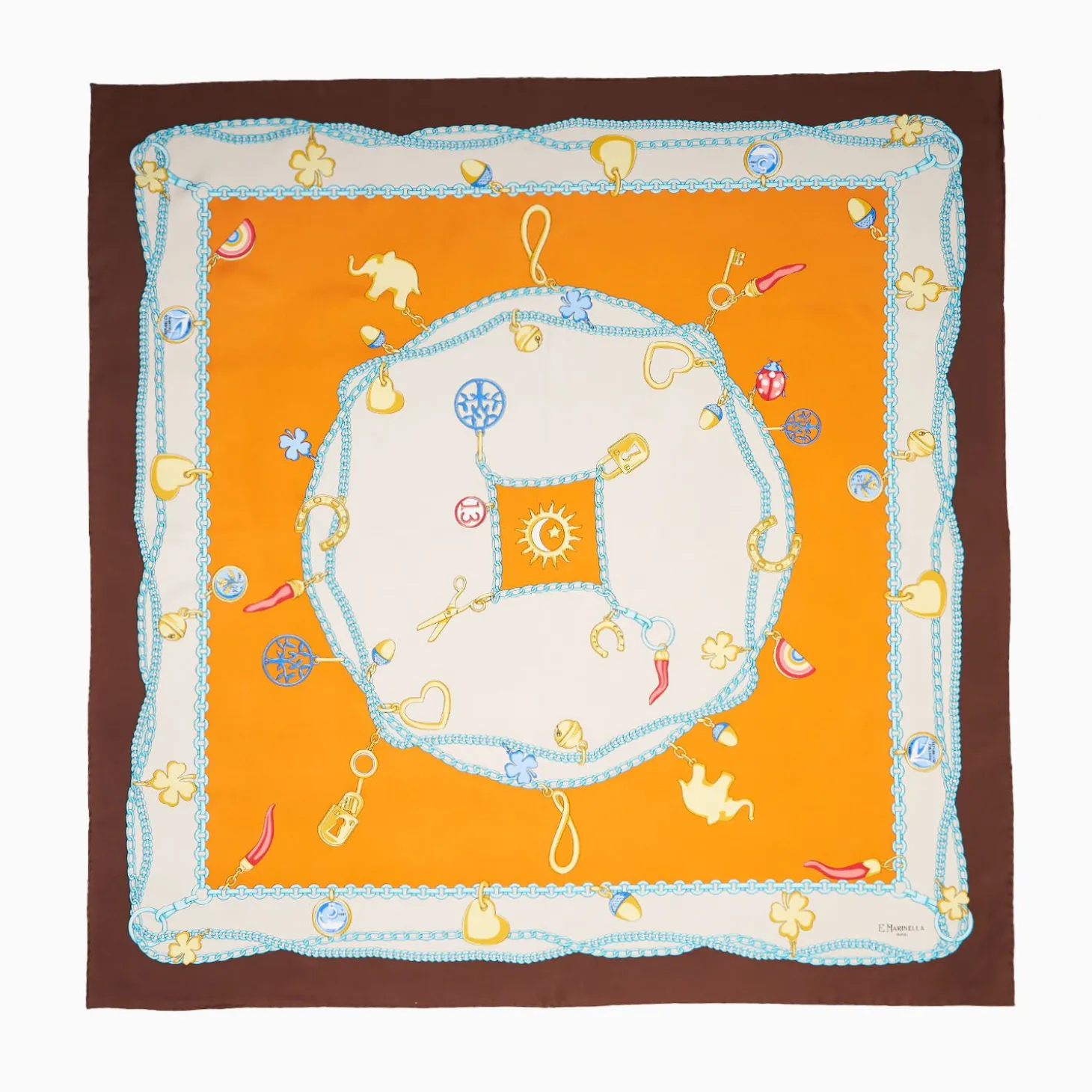 Dark Brown And Orange Silk Scarf 90 - Luchy Charms
