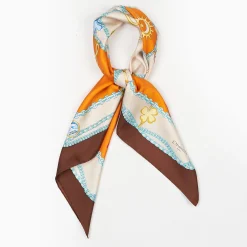 Dark Brown And Orange Silk Scarf 90 - Luchy Charms