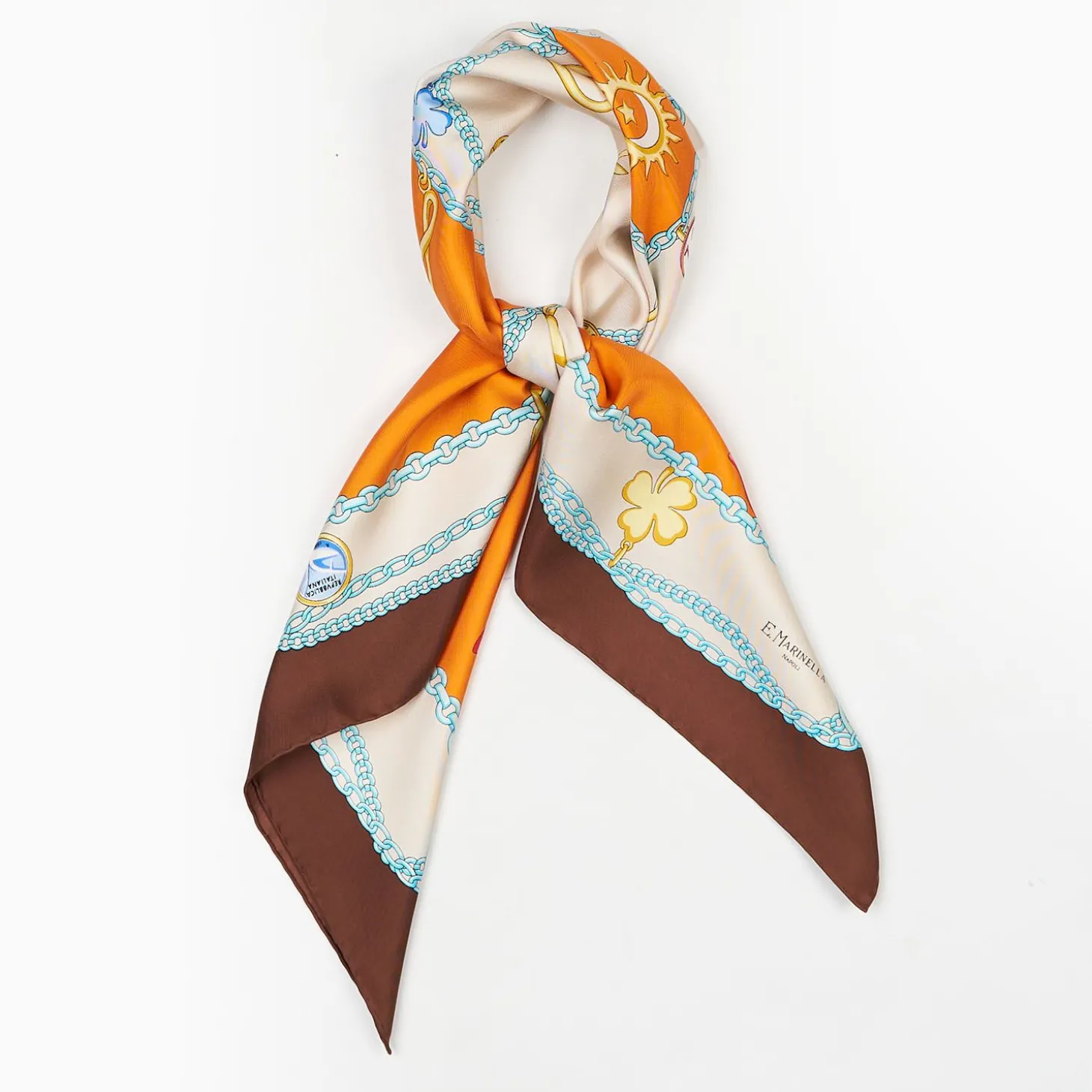 Dark Brown And Orange Silk Scarf 90 - Luchy Charms